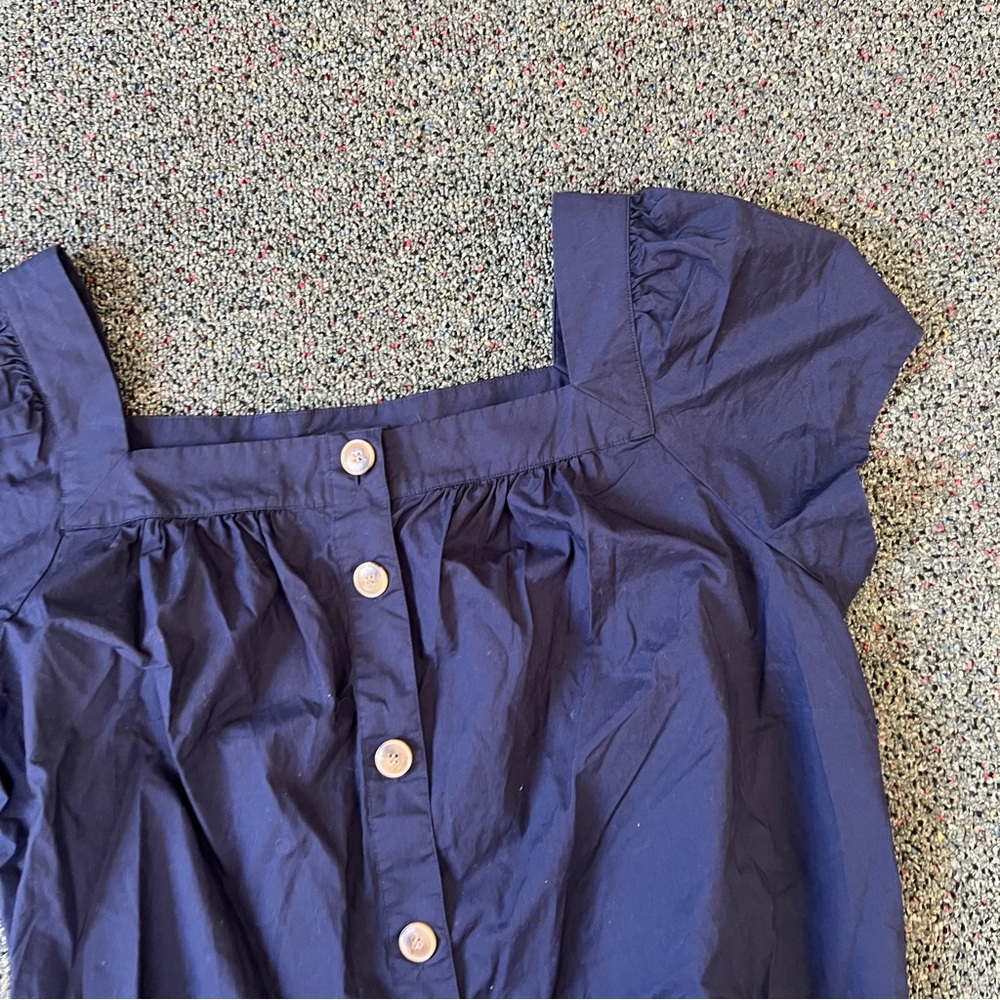 J CREW Navy Blue 100% Cotton Square-Neck Button Puff Cap Sleeve Poplin Blouse XL - Picture 12 of 16